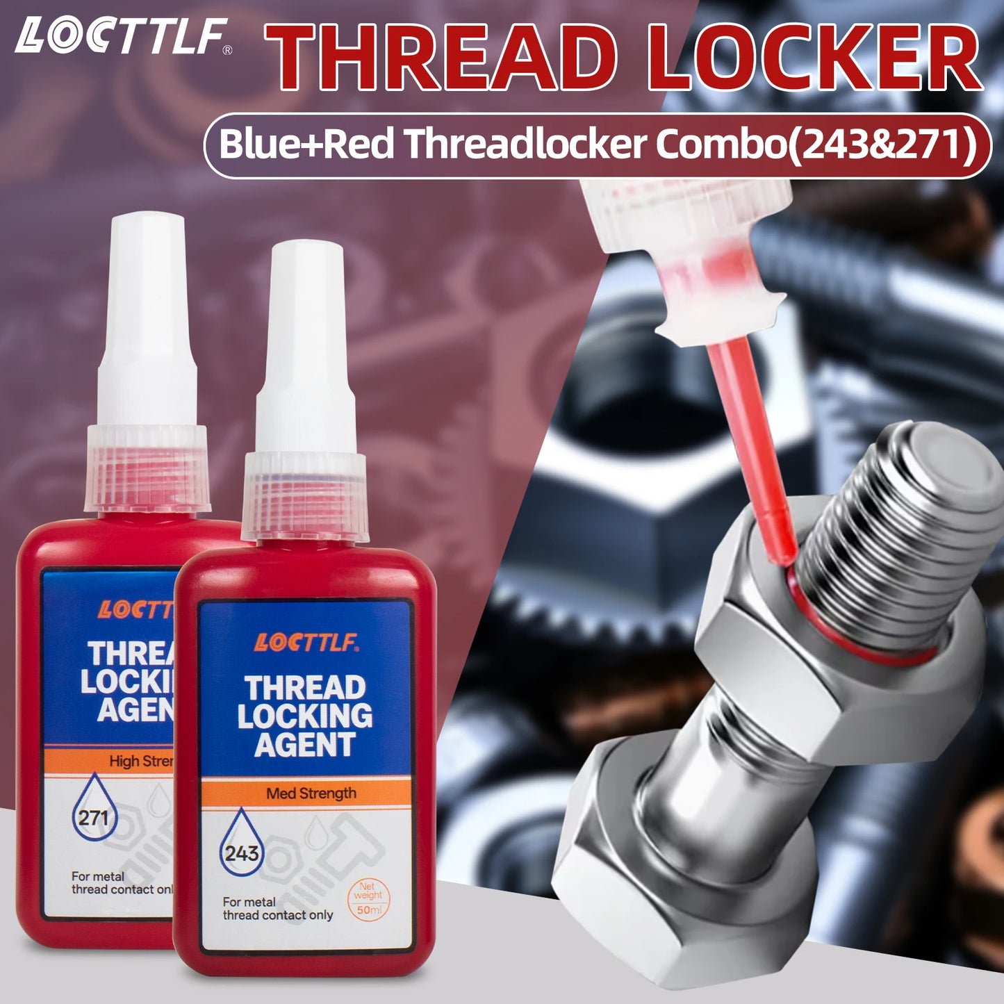 50ml Threadlocker 271Red High-Strength Thread Locker 243 Nuts-Bolts Locker Screw  Lock Tight Seal Fasteners Anaerobic Adhesive