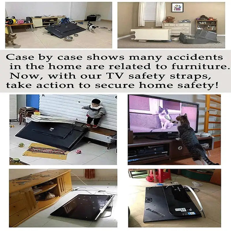 2 Pcs  Adjustable TV Safety Straps,No-Drill Adhesive Anti-Tip Furniture Anchors For Baby Proofing,Flat Screens Fix To Wall