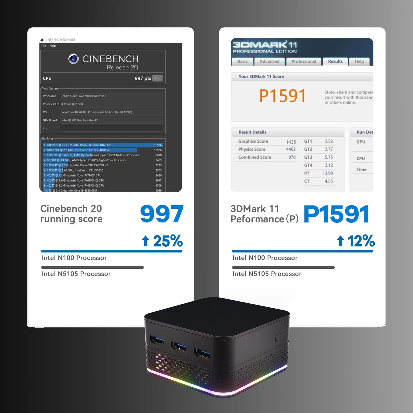T9 PRO Intel Alder Lake-N100 Quad Core Mini PC Win 11 16G DDR5 1TB SSD Dual Gigabit Ports 4K Triple Output Desktop Convenient pc