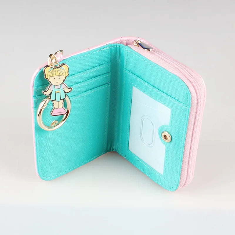 Pink Stitched Cute Zipper Wallet High-Quality Fashion Individual Card Holder with Zero Money Window for ID Cards