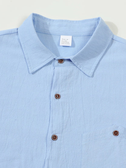 2025 Autumn New Men's Cotton and Hemp Long Sleeve Shirt Loose Casual with Pocket Collar Shirt