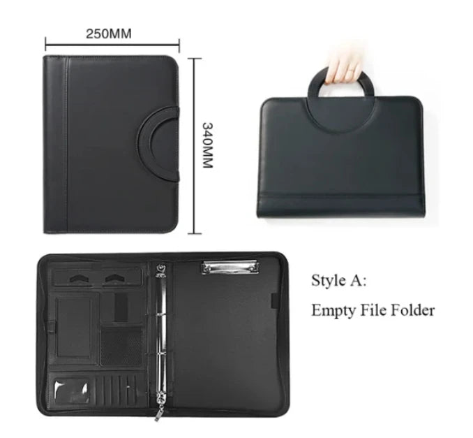 PU leather A4 zipper calculator binder conference file pad folder briefcase tablet portable circular handle file bag