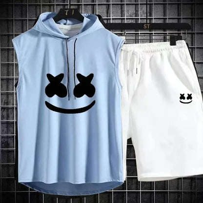Brand Summer Men's Two Piece Set CasualT-Shirt and Shorts Set Mens Sports Suit Fashion Short Sleeve Tracksuit Hooded T-shirt
