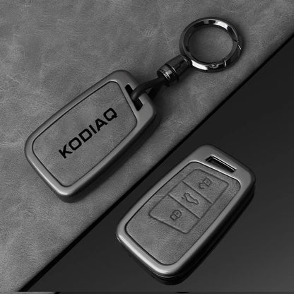 Leather Car Key Case Cover Shell Holder for Skoda Kodiaq Remote Control Key Cover Metal Housing Keyless Protector Accessories