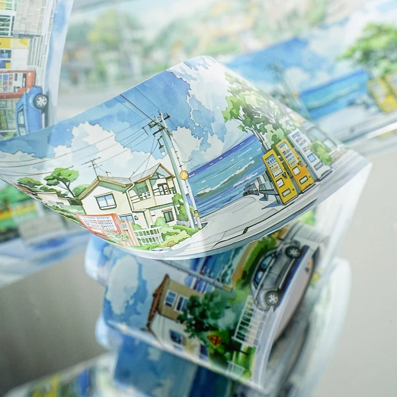 45mm * 2m Free Wind Series Retro Watercolor Landscape PET Stickers Creative Decor DIY Diary Scrapbook Collage Aesthetic Supplies