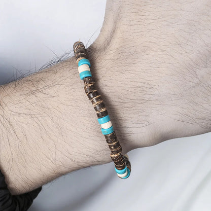 Coconut Wood Beaded Bracelet Eiastic Turquoise Stone Bead Bracelets for Men and Women Handmade Stacking Wooden Stretch Bracelets
