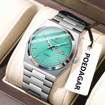 POEDAGAR Top Business Man Watch Luminous Waterproof Stainless Steel Men Wristwatch Date Week Quartz Fashion Casual Men's Watches