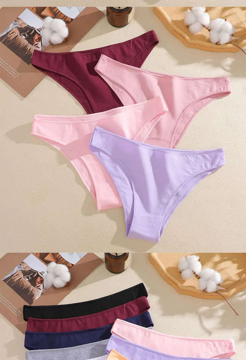 5PCS/Set Cotton Women's Panties Female Underwear Sexy Briefs Lingerie Smooth Comfortable Underpants Solid Color Pantys M-XXL