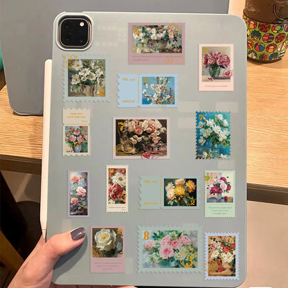 50Pcs Retro Flower Stamps Aesthetic Stickers Graffiti Decals for Scrapbooking Notebook Travel Luggage Bike Phone Sticker﻿