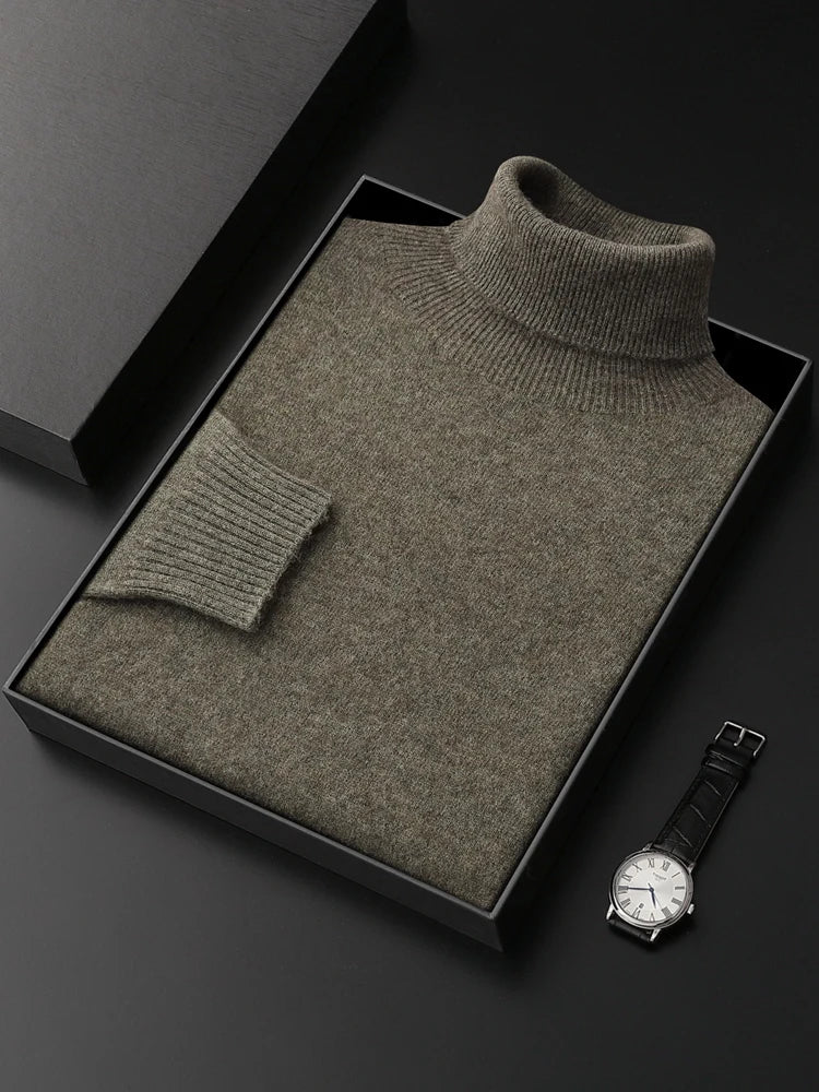 Men's Turtleneck 100% Cashmere Sweater Autumn Winter Basic Long Sleeve Pullover Cashmere Knitwear Soft Warm Comfy Clothing