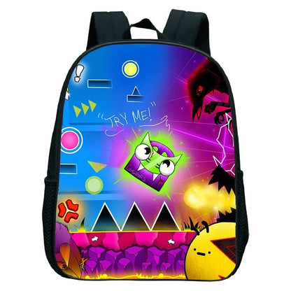 16 Inch Angry Geometry Dash Backpack Boys Girls Bookbag Cartoon Game Kids Kindergarten School Bags Toddler Childcare Backpack