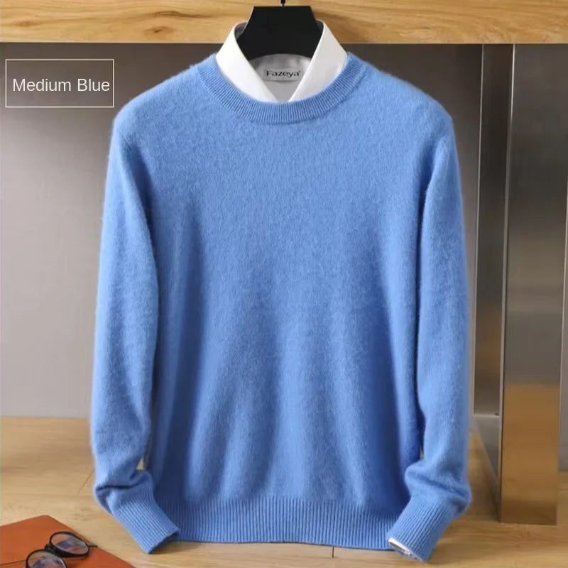 Men's 100% Pure Mink Cashmere Sweater O-Neck Pullovers Knit Large Size Mink Sweater Winter New Long Sleeve High-End Jumpers Tops