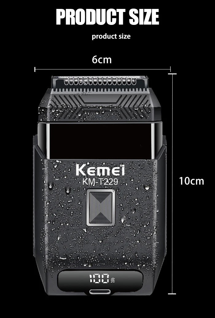 Kemei  Professional IPX7 Waterproof Shaving Machine Men Travel Beard Trimmer Electric Shaver Barber Rechargeable Razor KM-T229