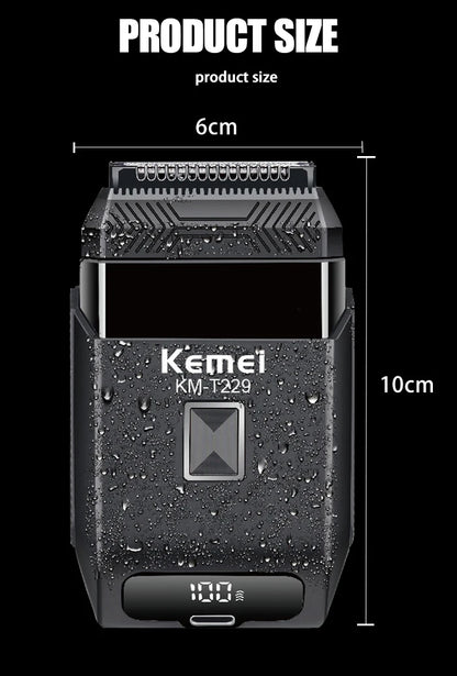 Kemei  Professional IPX7 Waterproof Shaving Machine Men Travel Beard Trimmer Electric Shaver Barber Rechargeable Razor KM-T229