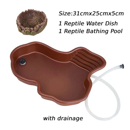 Reptile Bathing Pool Amphibians Accessories Large with Ramp Reptile Water Bowl for Tortoise Turtle Hamster Scorpion Leopard