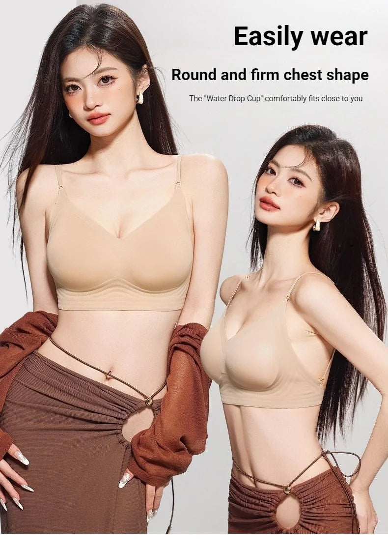 FINETOO Women's 3 Ways to Wear Halter Neck Backless Bralette Seamless Thin-Strapped Gather Bra Female Sexy Solid Color Underwear
