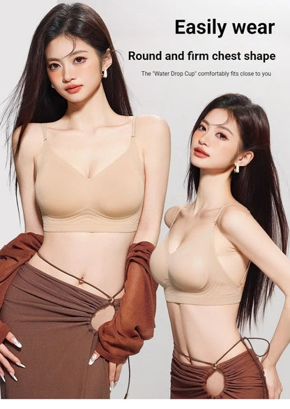 FINETOO Women's 3 Ways to Wear Halter Neck Backless Bralette Seamless Thin-Strapped Gather Bra Female Sexy Solid Color Underwear