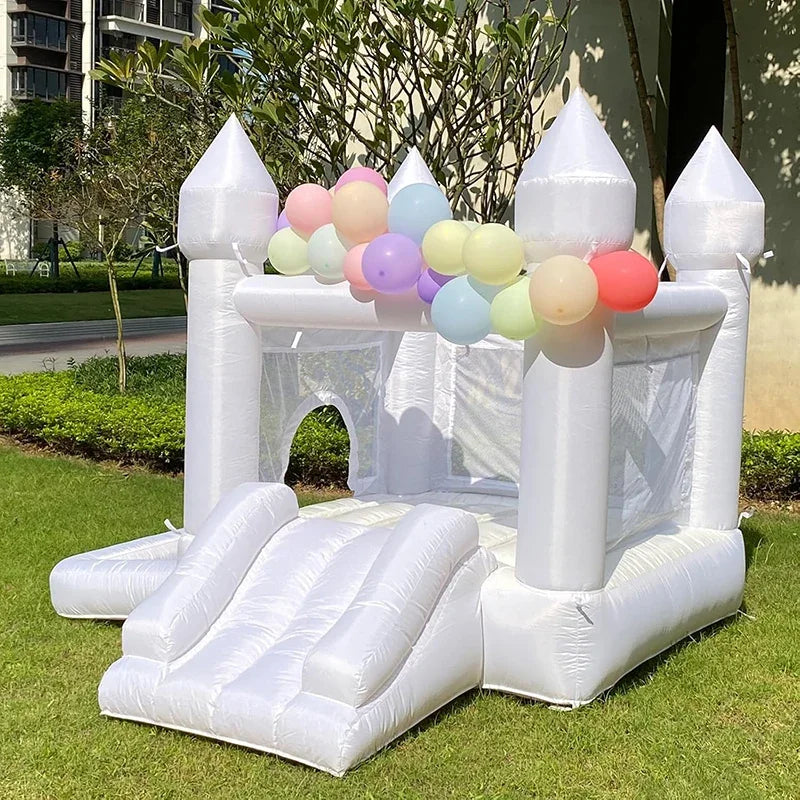 9FT White Wedding Inflatable Bounce House With Slide Bouncy Castle For Kids Jumping Party Game Trampoline With UL Blower Outdoor