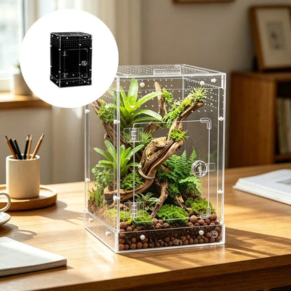 34Cm Clear Acrylic Reptiles Enclosure Breeding Box For Amphibians Animal Hermits Crabs Safe Habitats Place