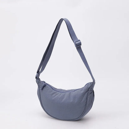 Nylon fabric zipper crossbody bag for men and women, crescent-shaped dumpling bag under the armpits, large capacity