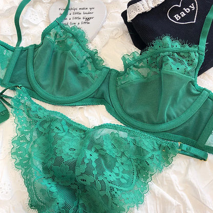 Sexy Underwear Set for Women Ultra-thin Bra Set French Lace Breathable Bralette Female Silk Comfort Bras and Thong Lingerie