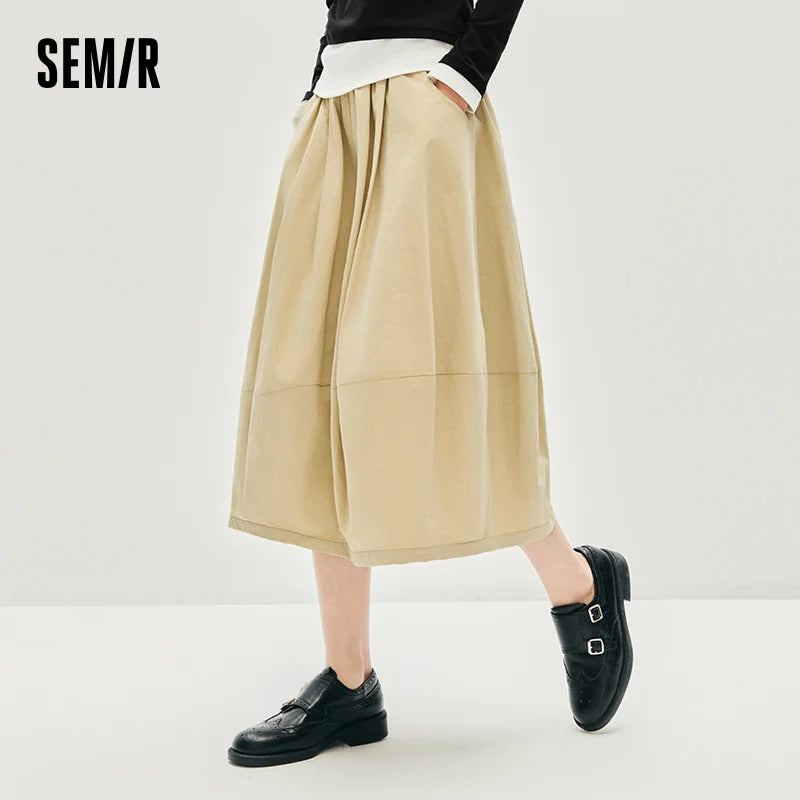 Semir Skirt Women's Solid Textured A-Line High Waist – Casual Long With Elastic Band Woman Clothing