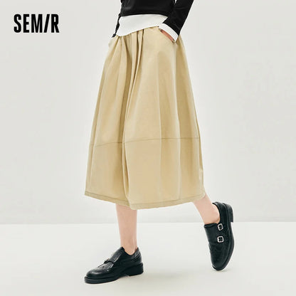 Semir Skirt Women's Solid Textured A-Line High Waist – Casual Long With Elastic Band Woman Clothing