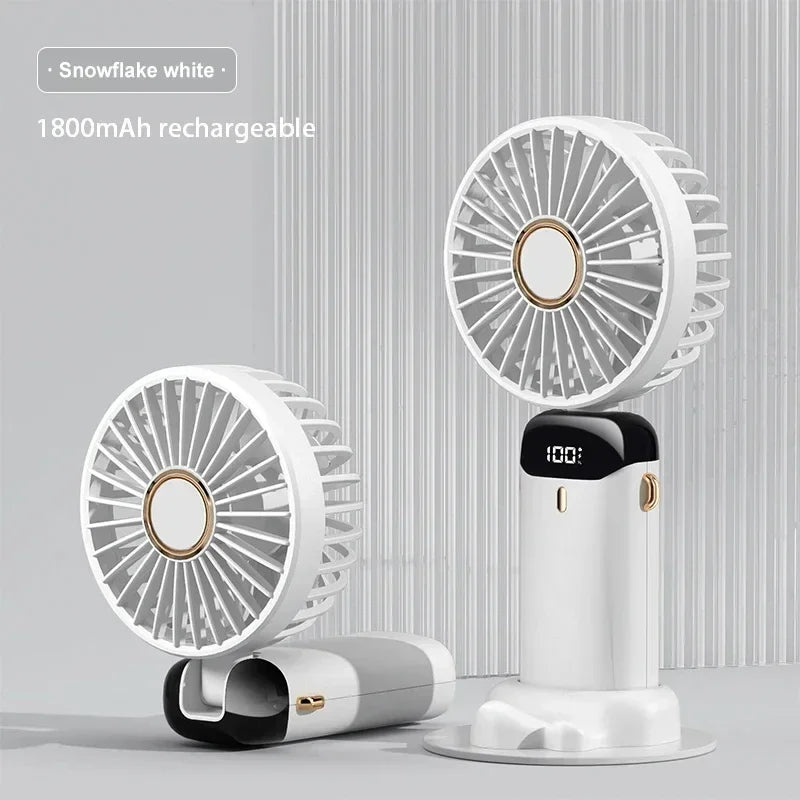 Mini Portable Handheld Fan Foldable Neck Hanging Fans 5 Speed USB Rechargeable Fan with Phone Stand and Display Screen 1800mAh