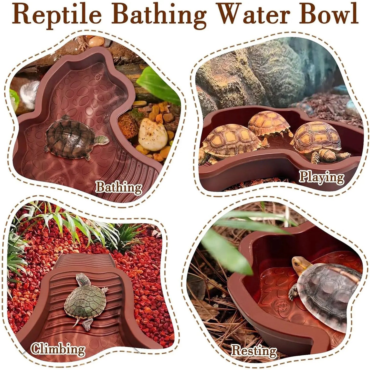 Reptile Bathing Pool with Ramp Turtle Soaking Tub Slip Proof Water Bowl for Tortoise Bearded Dragon Gecko Terrarium Decoration