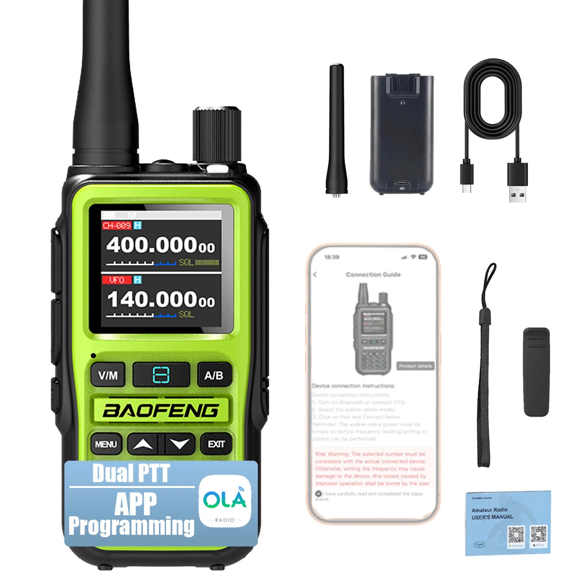 Baofeng UV-5R Mini 5W Walkie Talkie (2 Pack) | Bluetooth APP, NOAA Weather, 999 Ch | USB-C Charging for Outdoor/Hunting