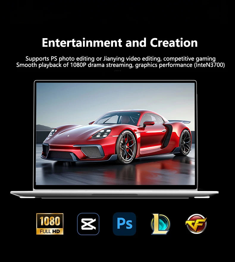 LENO Laptop 14.1" Windows 11 16GB RAM 2TB SSD Intel N3700 Ultra Slim Notebook Gamer 1080P  Display Office Study Computer PC