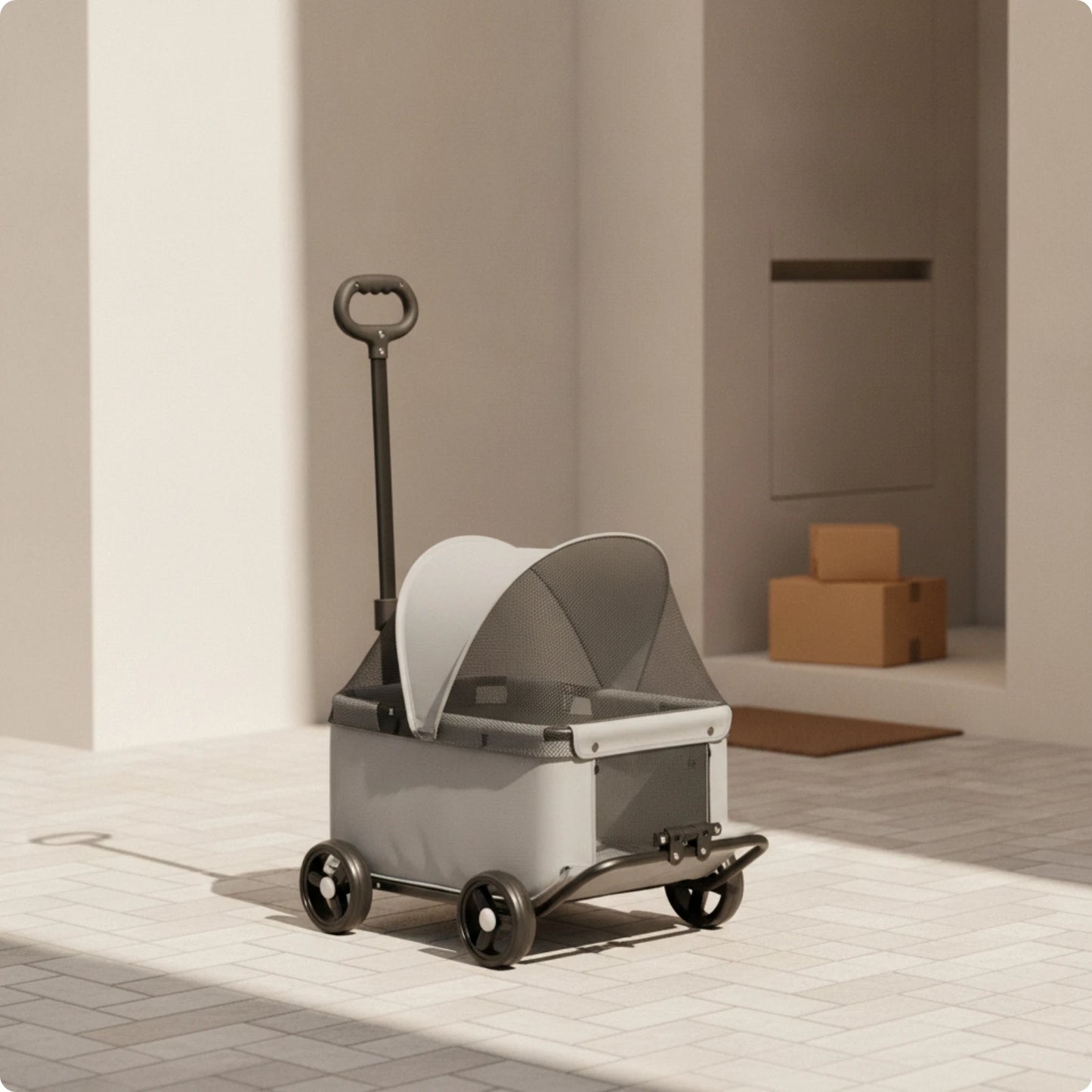 Four-Wheel Pet Stroller Compact Dog Stroller with Canopy Easy-to-Maneuver Roomy for Dogs, Outdoor Walks, Travel