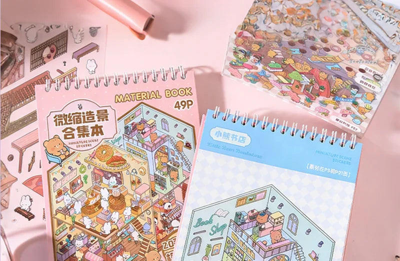 3D Diorama Sticker Book 20 Pages Mini Scene Cute Cartoon Animal Ghosts Theme DIY Scrapbook Toy Fun Stress Relief Kids Adult Gift
