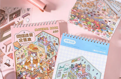 3D Diorama Sticker Book 20 Pages Mini Scene Cute Cartoon Animal Ghosts Theme DIY Scrapbook Toy Fun Stress Relief Kids Adult Gift