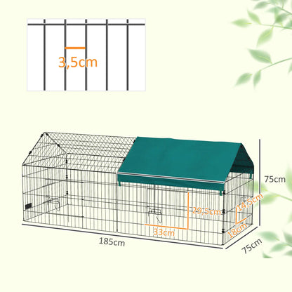 Steel Cage for Small Animals with Doors and Top Cover, for Rabbits, Chinchillas, Chickens, 185X75X75 Cm, Green
