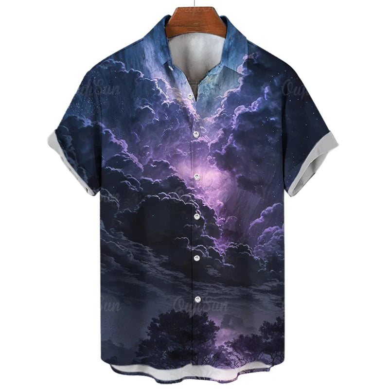 3D Printed Punk Purple Lightning Graphic Blouses Harajuku Fashion Hip Hop Shirts For Men Clothes Hawaiian Y2k Lapel Blouse Tops