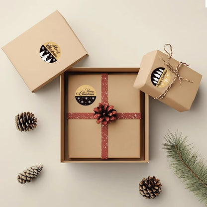 500pcs/ROLL Kraft Paper Christmas Stickers New Year Thank You Stickers Christmas Decoration for Card Gift Box Package 1inch