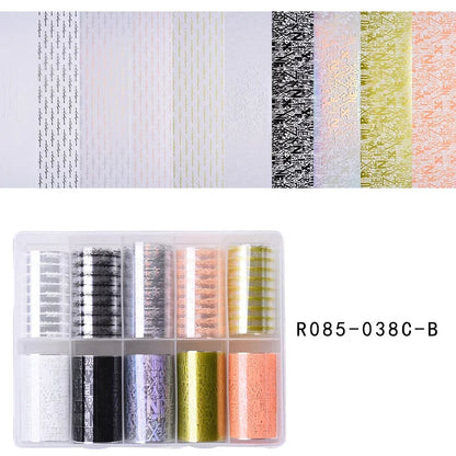 10 Patterns New Metal Nail Foils for Transfer Paper Stickers Floral Chameleon Nails Wraps DIY Water Marble Nail Art Decorations