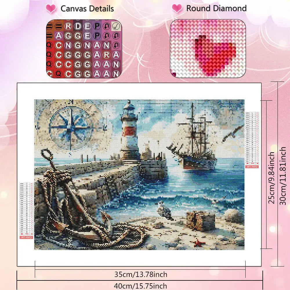 HUACAN Diamond Mosaic Novelties Ship Lighthouse Bird Animal Landscape Full Square Round Diamond Painting Kits Home Decoration