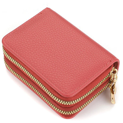 Women's Double Zipper Wallet Fashion Short Credit Card Holder with Large Capacity Coin Purse