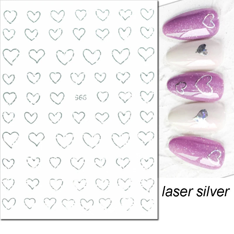 3d Nail Art Stickers Red Black White Love Hearts Stars Clouds French Full Tips Adhesive Nail Decals Slider For Manicure