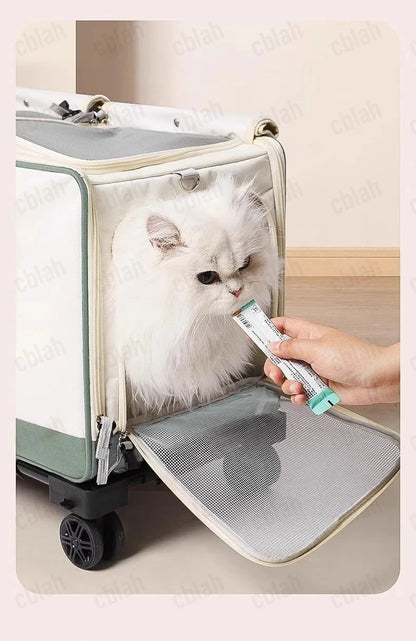 Extra Large Cat Carrier with Wheels - Foldable Pet Stroller for 2 Cats, Breathable Dog Travel Backpack Trolley Pushcart