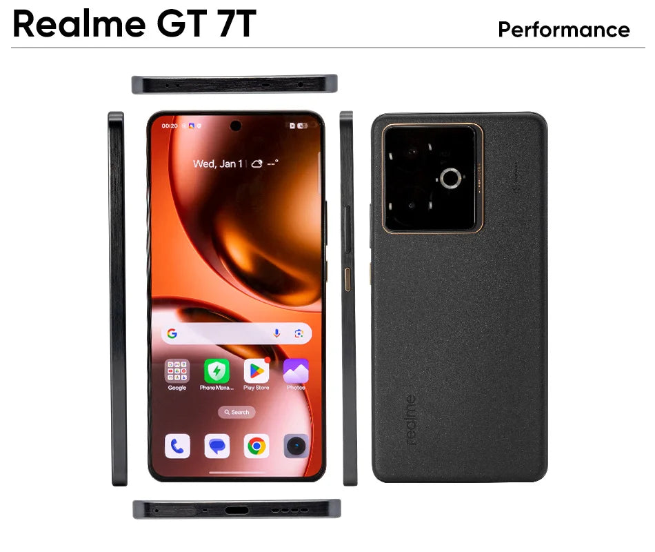 realme GT 7T Smartphone 5G MediaTek 8400-MAX 7000mAh Titan Battery 120W Ultra Charge 6.8'' 120Hz Display EU Version NFC