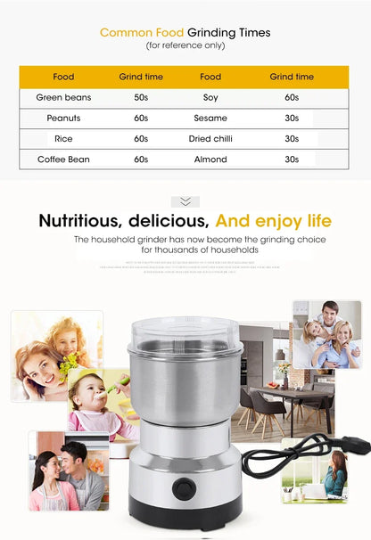 Mini Electric Grinder 300ml Ultrafine Pulverizer for Baby Food Coffee Spice Pepper Grain Mill with 2/4 Blades Household Use