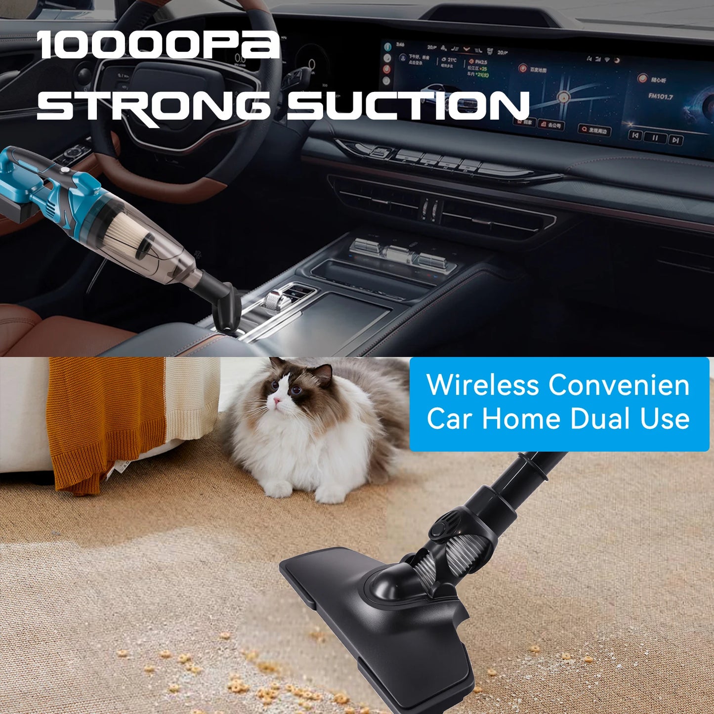 Podofo 18V Rechargeable Cordless Handheld Vacuum Cleaner Wet & Dry Dual Use With 4 Multifunctional Nozzles Portable Dust Remover For Household Car Interior And Pet Hair Cleaning
