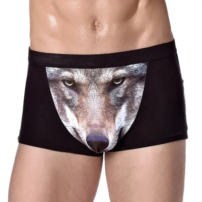 Men 3D Printed Boxer Shorts Wolf Eagle Head Pattern Mid Waist Flat Angle Underpants Soft Modal Knitted Breathable Underwear