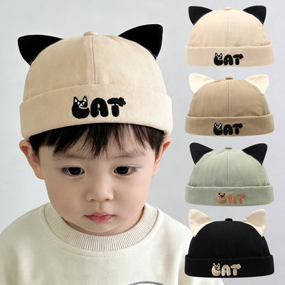 Cute Cat Ear Baby Docker Hat Cartoon Solid Color Toddler Brimless Cap Boy Girl Beanies Summer Cotton Kids Melon Landlord Hats