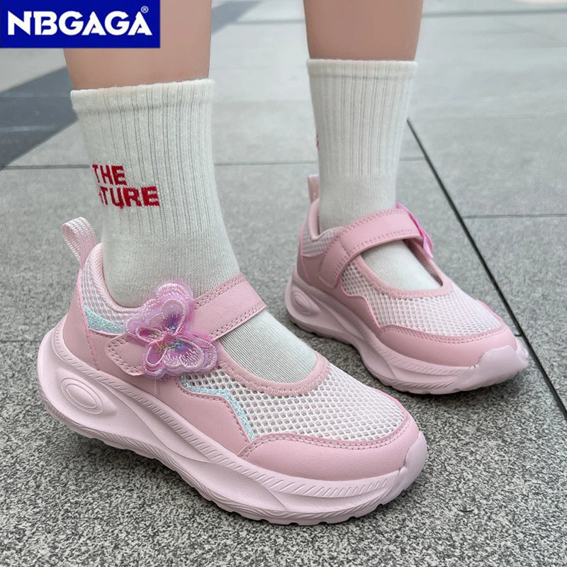 Summer Casual Shoes For Girls Mesh Breathable Children's Sneakers Cute Pink Anti-slippery Student Walking Footwear