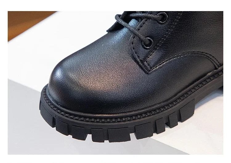 Girls Fashion Boots Black Warm Motorcycle Boots Autumn Winter Kids Ankle Boots Double Zipper Anti-skid Children Rubber Boots New