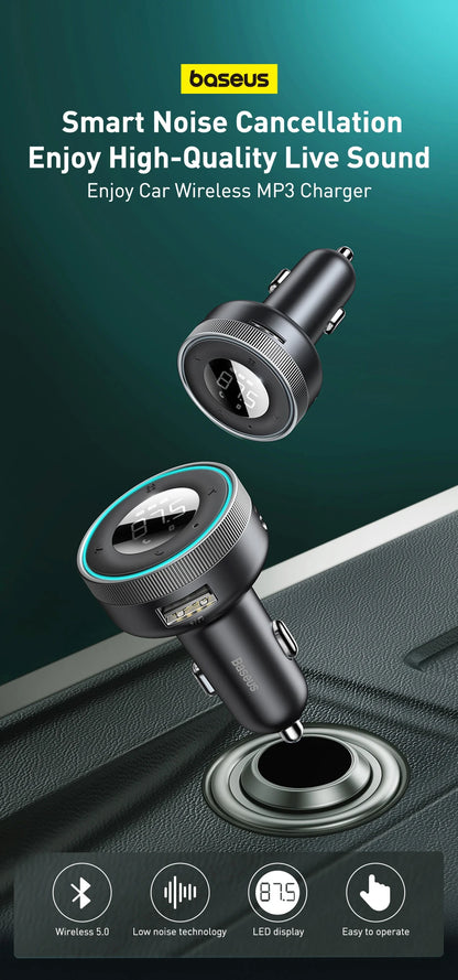 Baseus Car FM Transmitter 5.0 Bluetooth Car Charger Music Adapter 3.4A Dual USB MP3 Player Radio Handsfree Audio FM Modulato